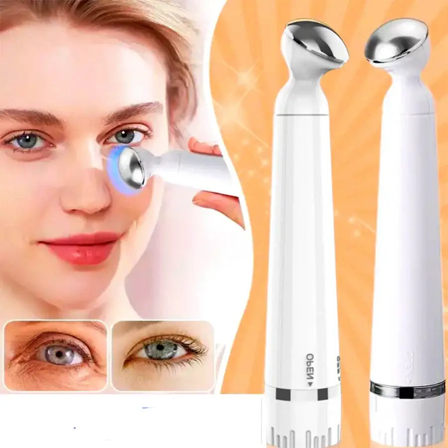 Eye massager device with two white wand-like applicators.