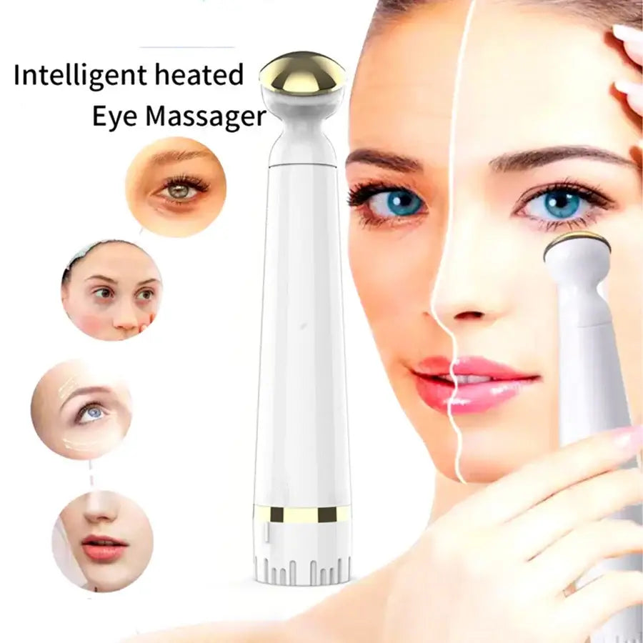 Intelligent heated eye massager device with a white cylindrical shape.