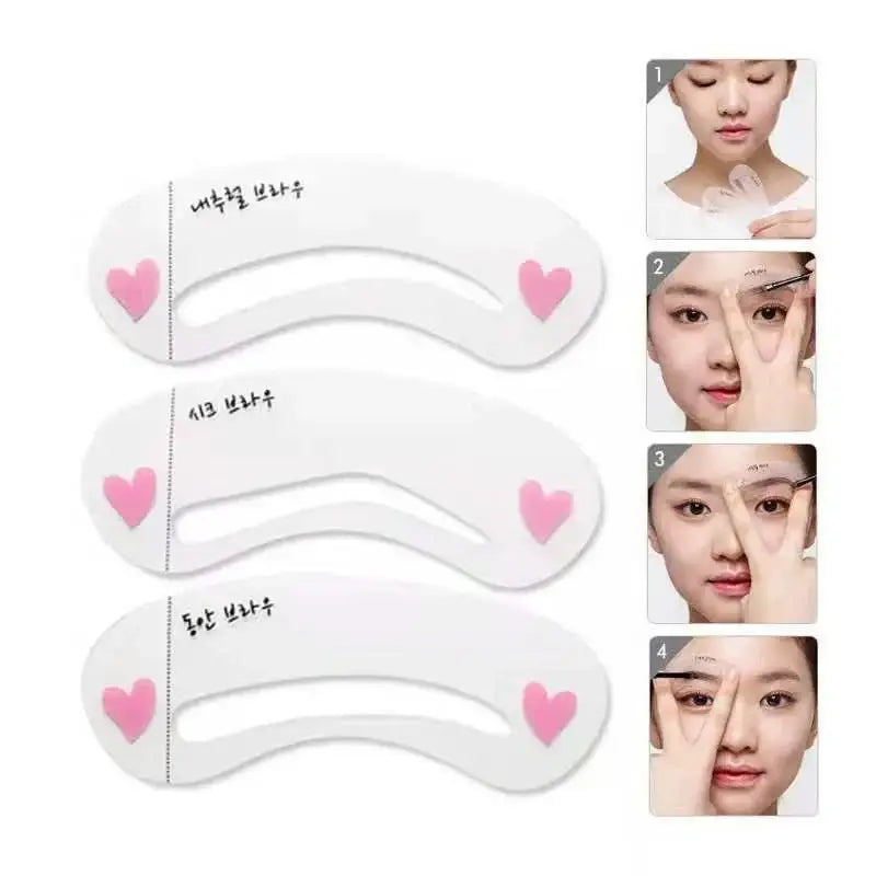 Eyebrow shaping stencils with heart designs and Korean text.