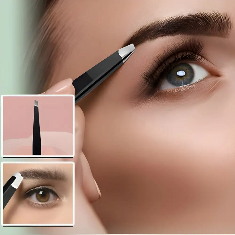 Eyebrow being shaped with a precision tweezer.