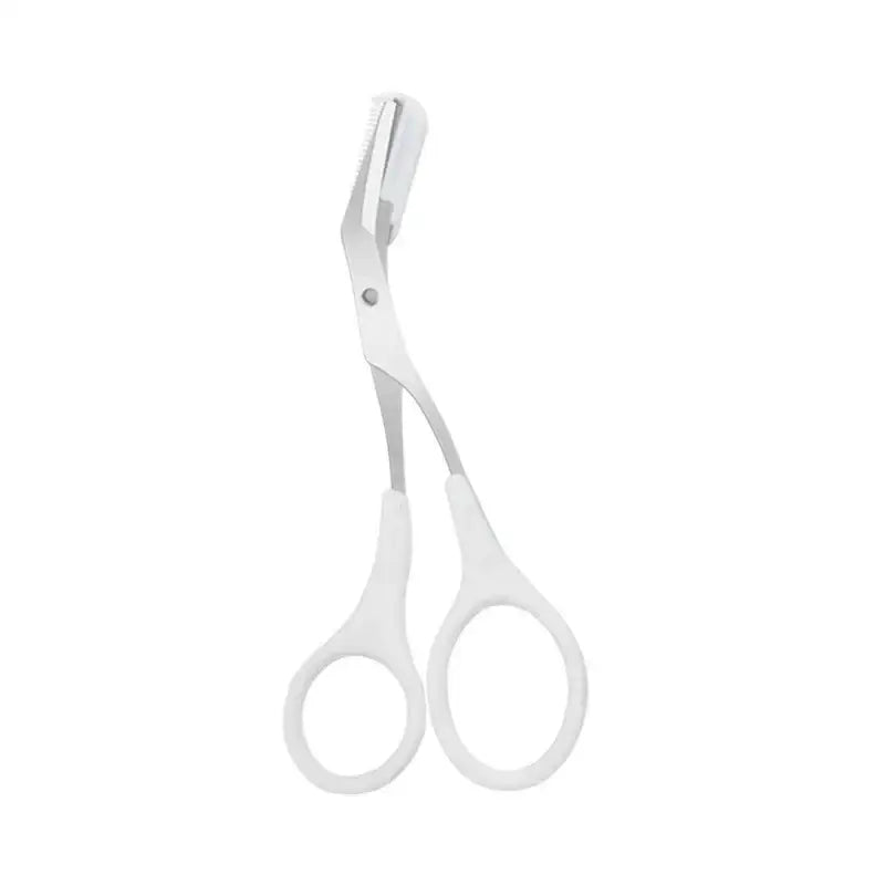 White scissors with curved handles and short blades.