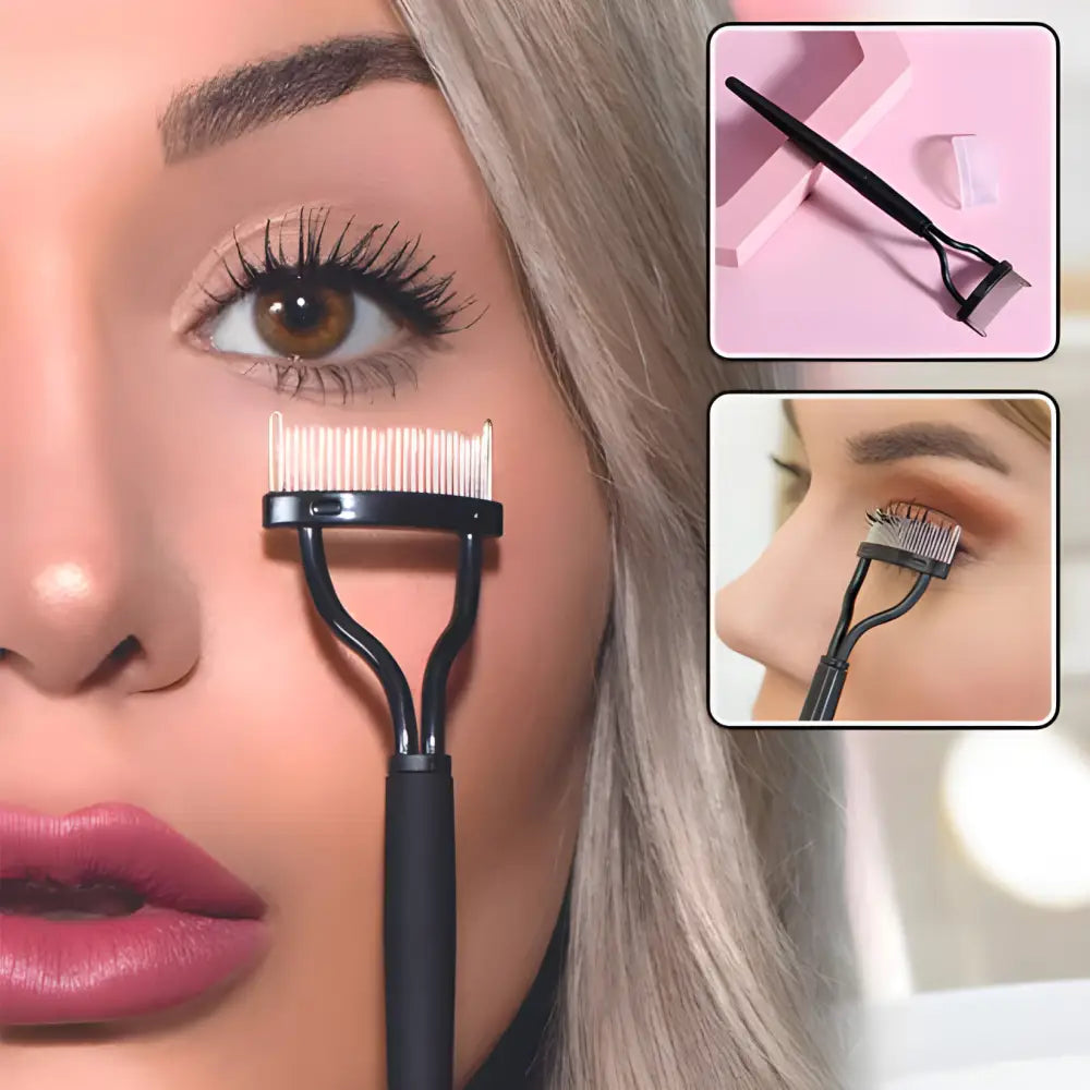 Eyelash curler being used to curl eyelashes.