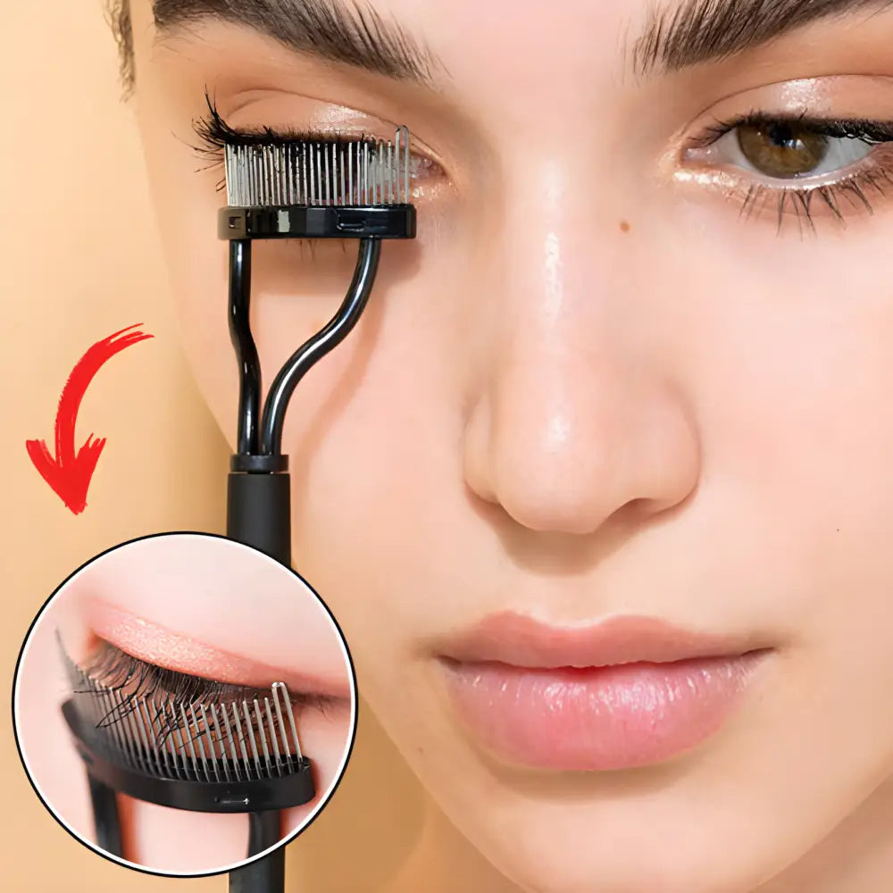 Eyelash curler being used to curl eyelashes.