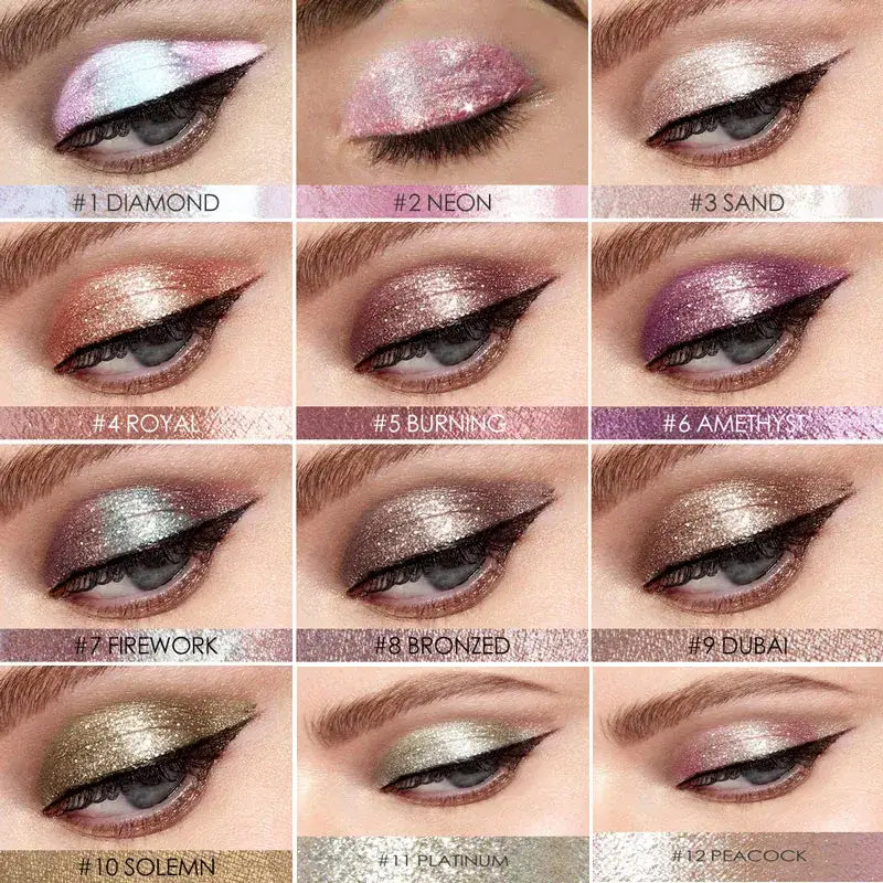 Collection of eye makeup looks showcasing various eyeshadow colors and styles.