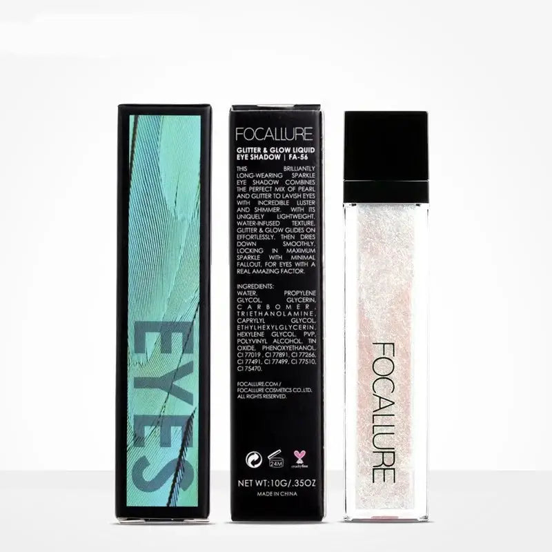 Cosmetic products from the brand Focallure, including eyeshadow and possibly highlighter or lip gloss.