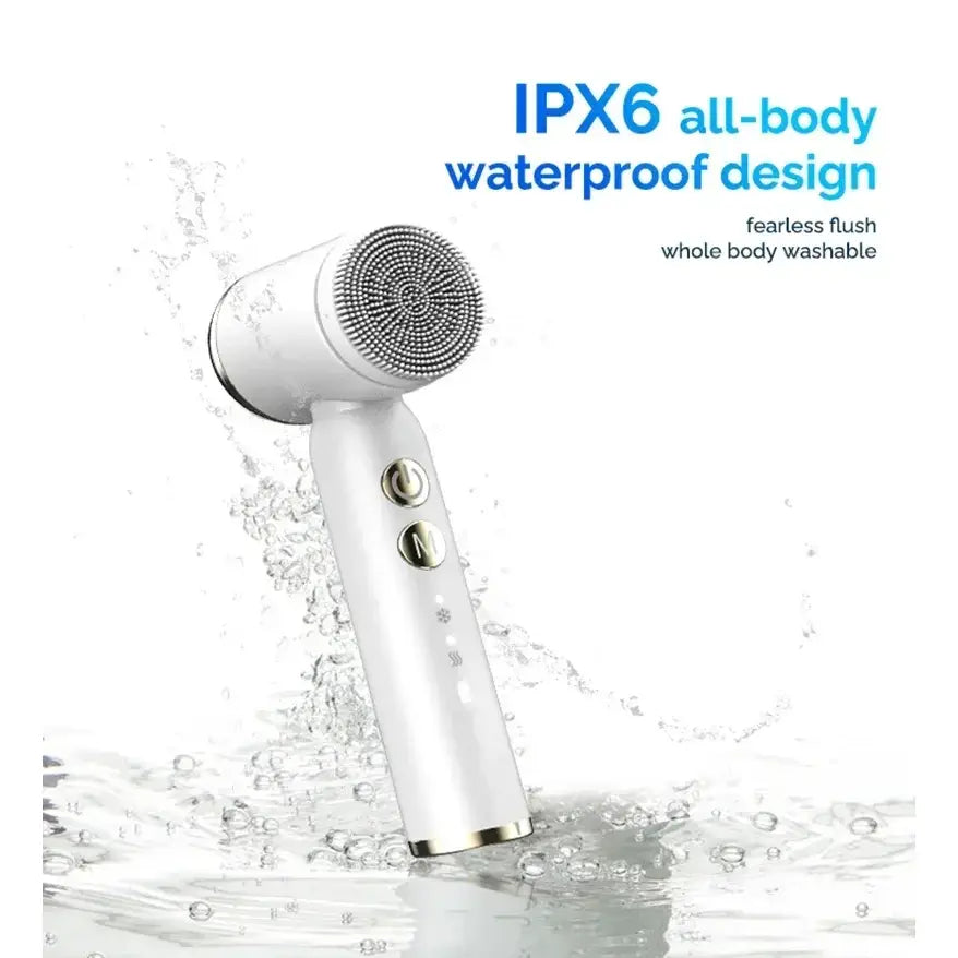 Waterproof handheld electric shaver or grooming device with a circular head.