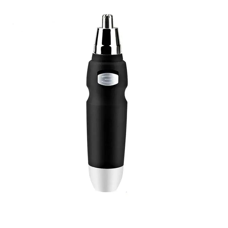 Black and silver nose hair trimmer with an ergonomic design.