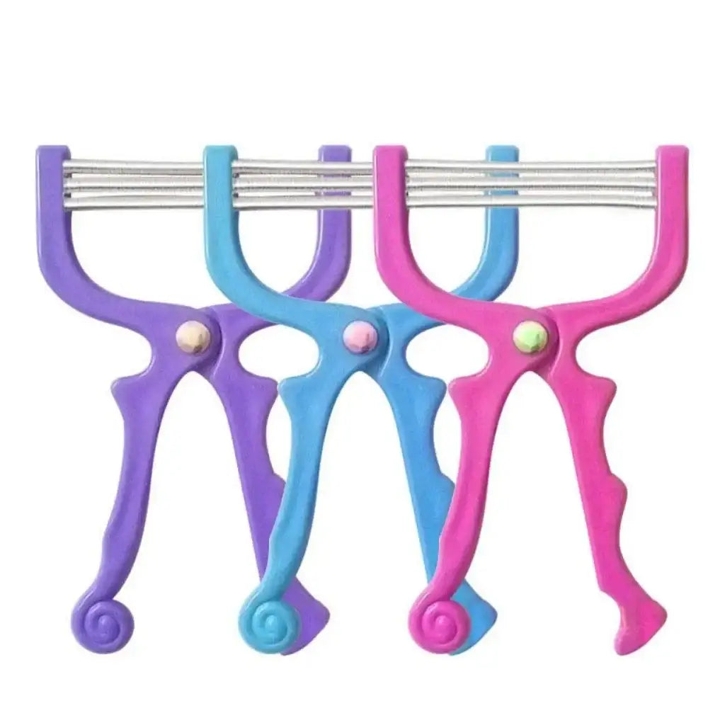 Colorful facial hair removal tools connected by metal springs at the top.