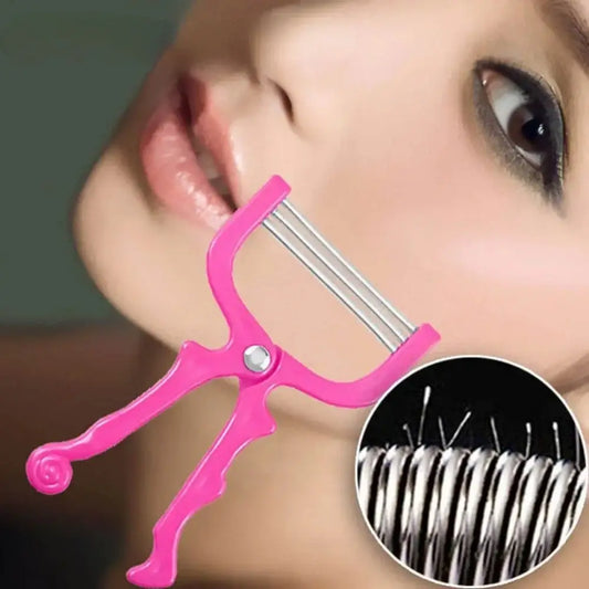 Pink facial hair removal tool with multiple metal springs.