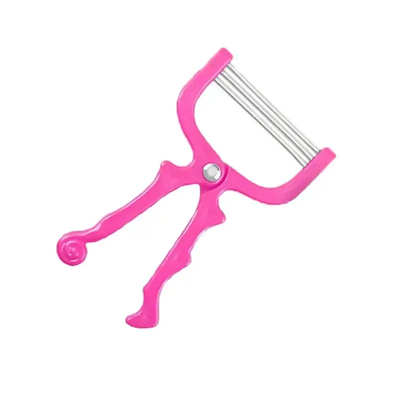 Pink handheld facial hair removal tool with spring-loaded metal coil.