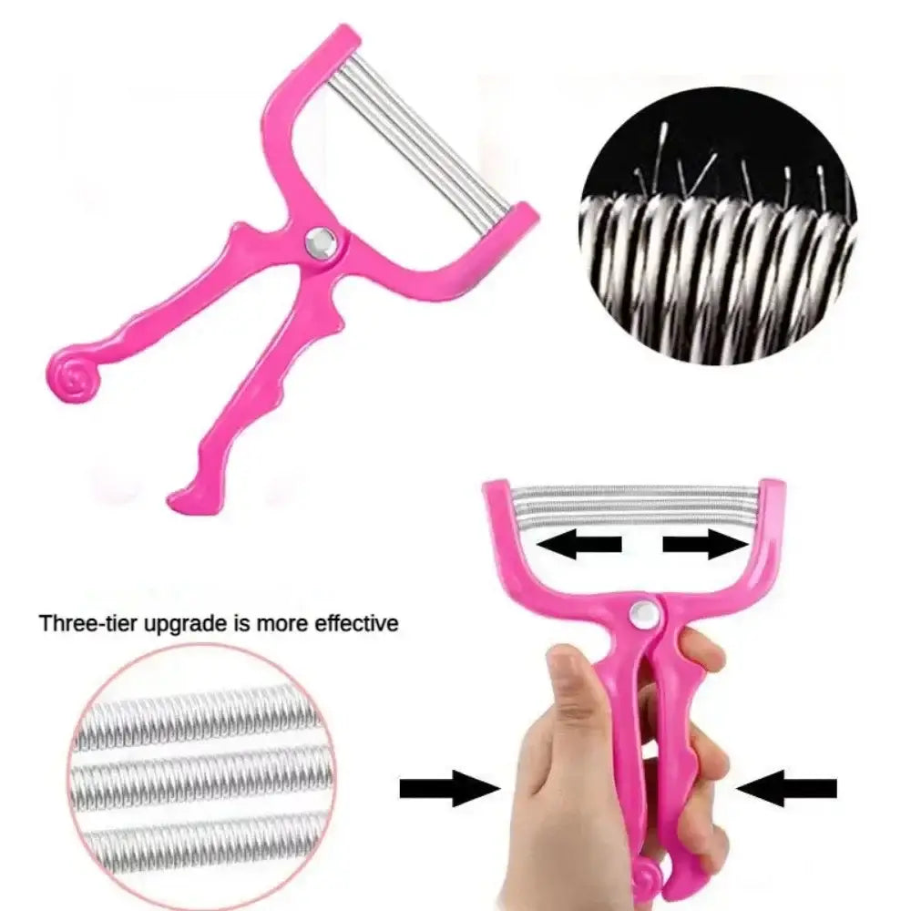 Pink handheld facial hair removal tool with multiple metal springs.