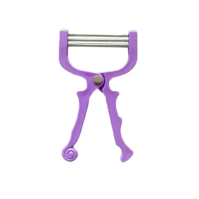 Purple-handled facial hair removal tool with metal rollers.