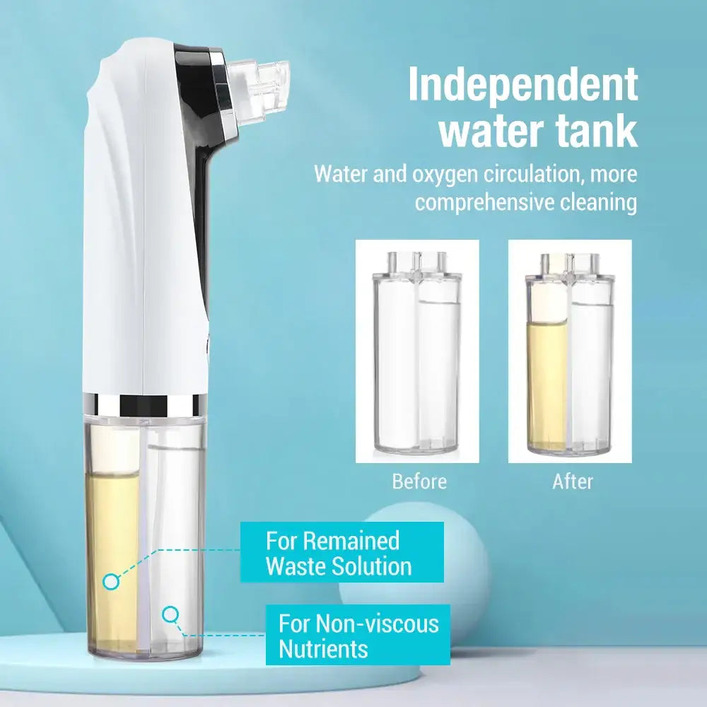 White handheld device with a detachable water tank for cleaning and circulation.