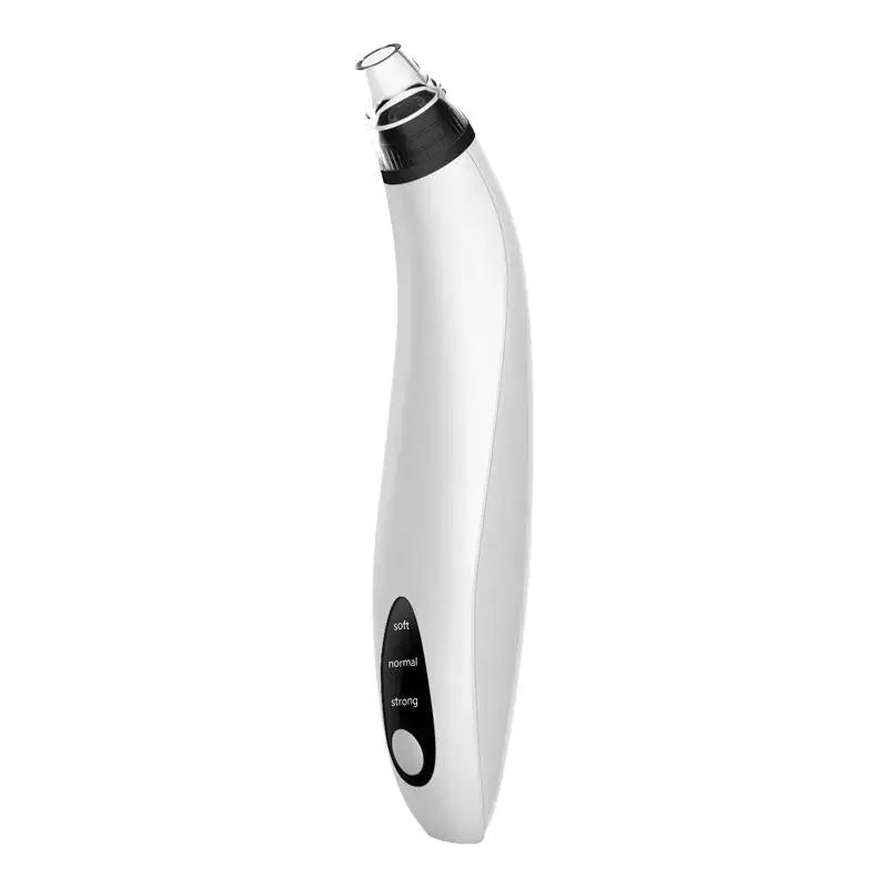 Sleek white electronic skin care device with a black tip and control panel.