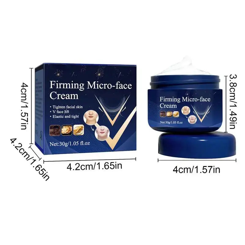 Firming micro-face cream product with packaging box and jar.