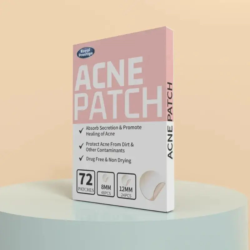 Box of acne patches containing 72 patches in various sizes.