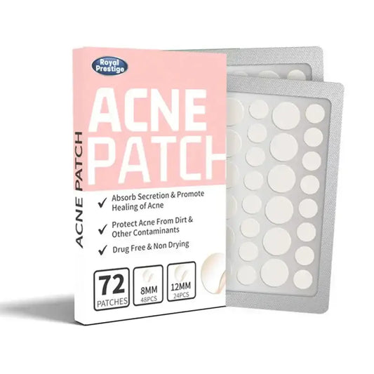 Acne patch product packaging with visible patches inside.