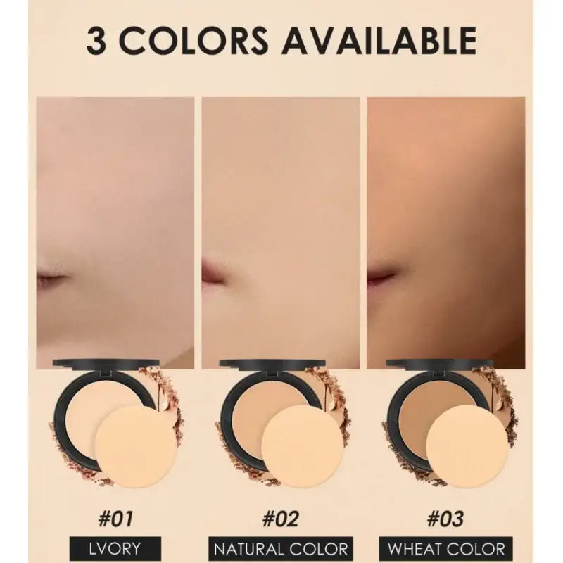 Compact powder makeup in three different skin tone shades.