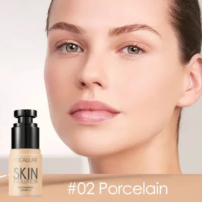 Bottle of Focallure Skin liquid foundation in shade #02 Porcelain.