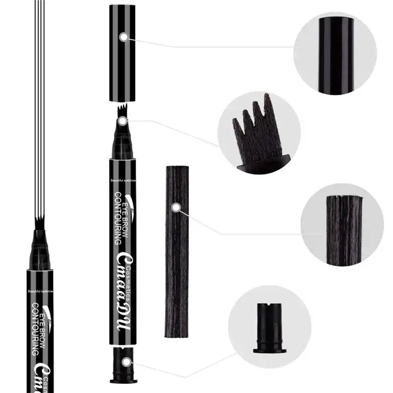 Black dual-ended makeup pen or marker with brush and fine tip applicators.