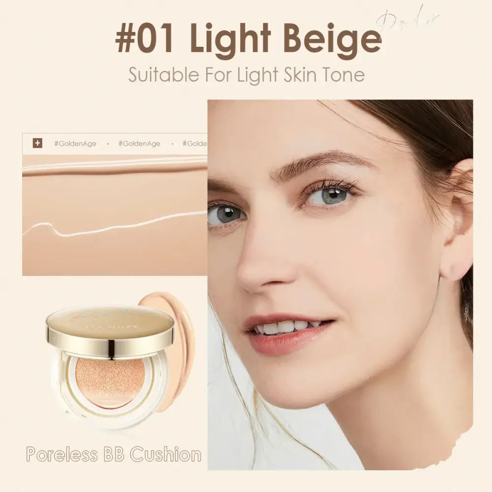 Compact makeup cushion in light beige shade for fair skin tones.