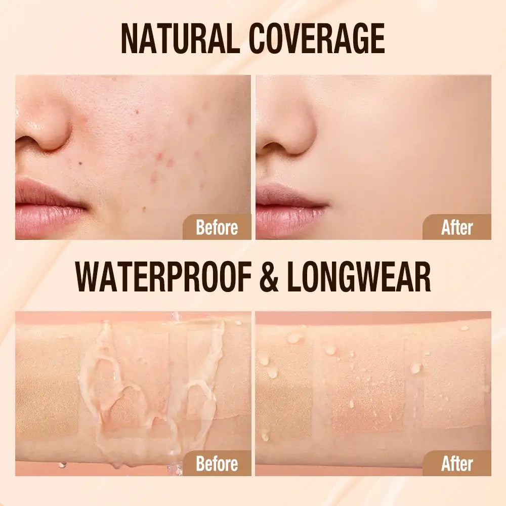 Cosmetic product advertisement showing before and after effects on skin.