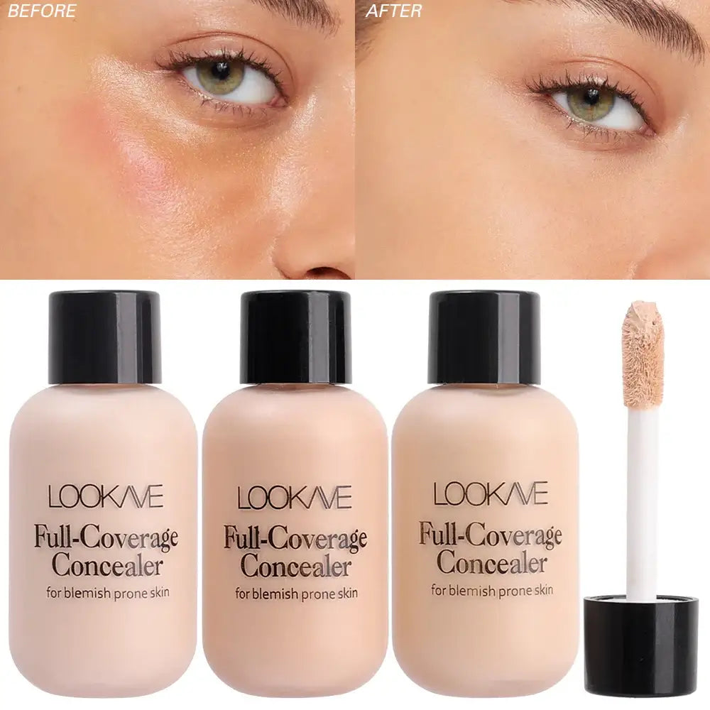 Concealer makeup product with before and after skin comparison images.