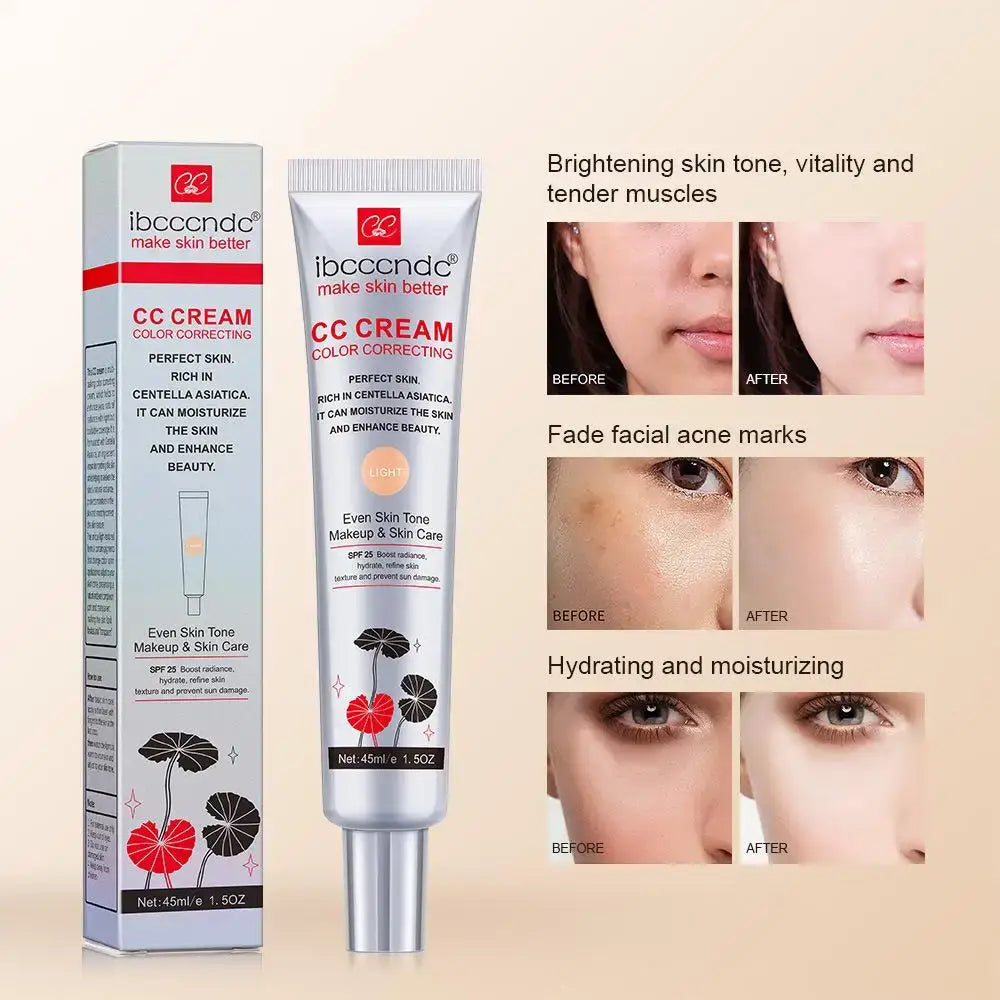 CC cream product from the brand Ibcccndc, shown with its packaging and before/after skin comparison images.