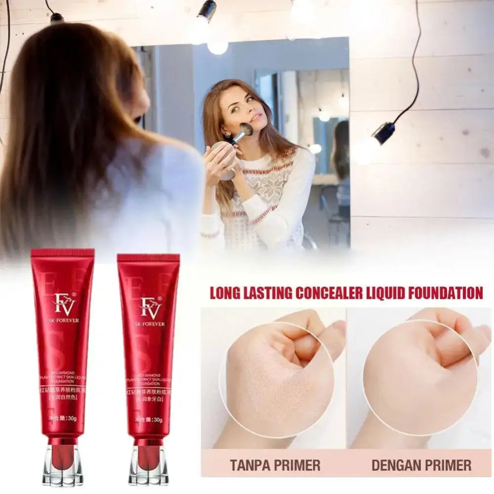 Long-lasting concealer liquid foundation in red tubes.