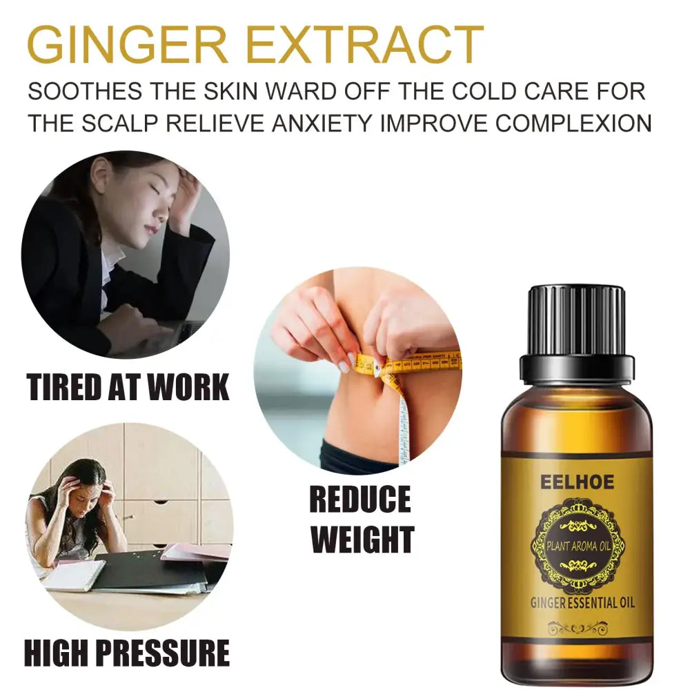 Amber glass bottle of ginger extract essential oil.