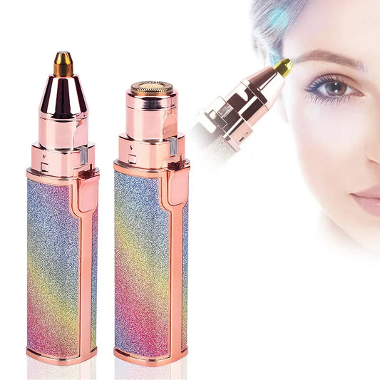 Glittery rainbow-colored electronic cigarette or vape device with rose gold accents.