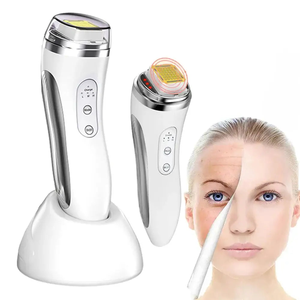 Handheld electronic facial beauty device with interchangeable heads.