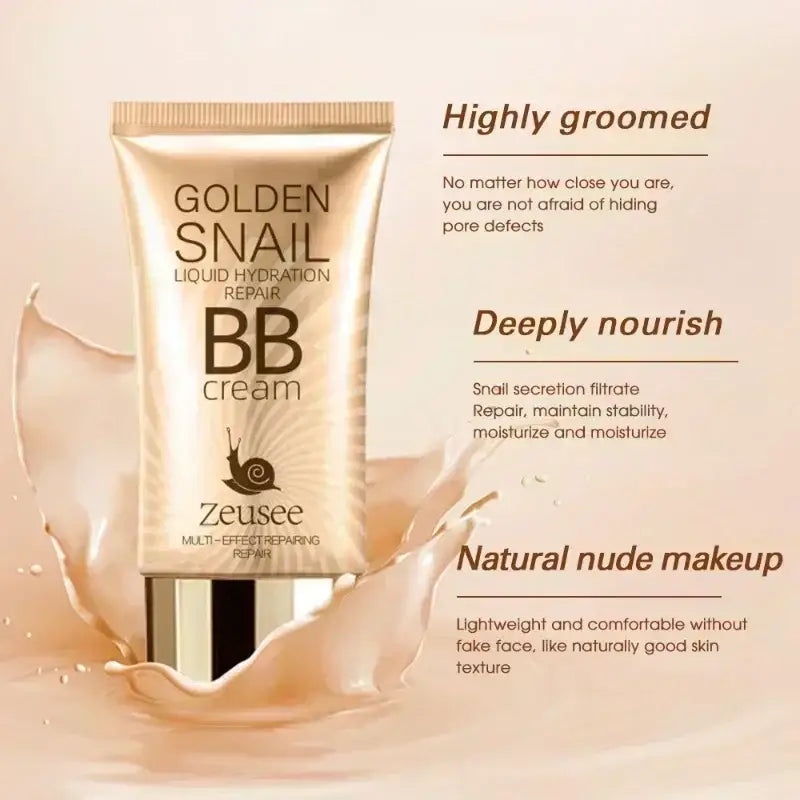 Golden Snail BB cream tube with product information displayed alongside.