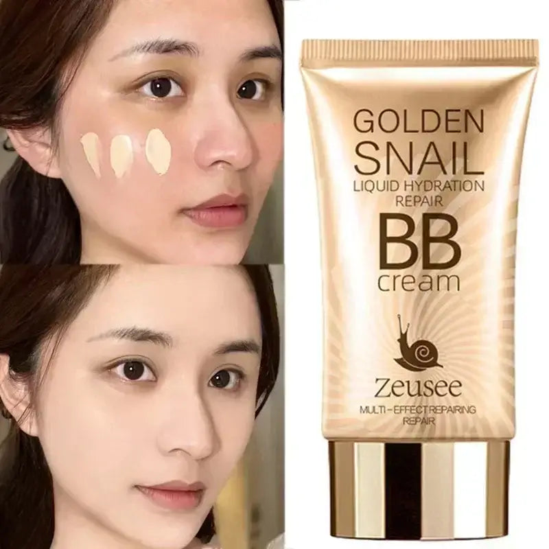 Golden Snail BB cream tube with product application demonstration images.