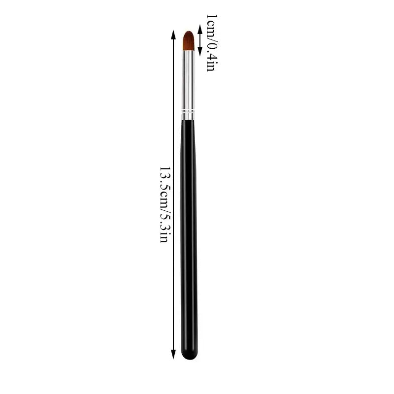 Makeup brush with a thin, pointed tip and black handle.