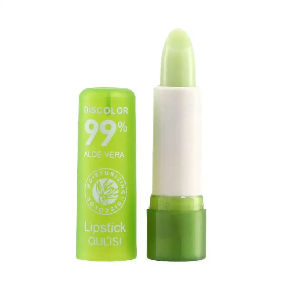 Green aloe vera lipstick with a white tube and green cap.