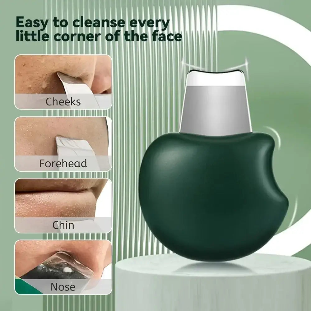 Green apple-shaped facial cleansing device with a white cap.