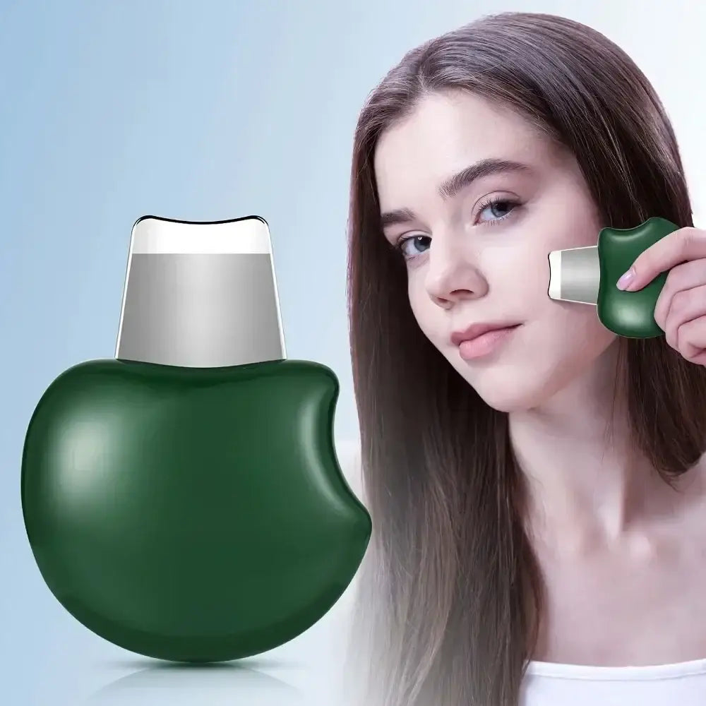 Green, oddly-shaped bottle or container with a white cap.