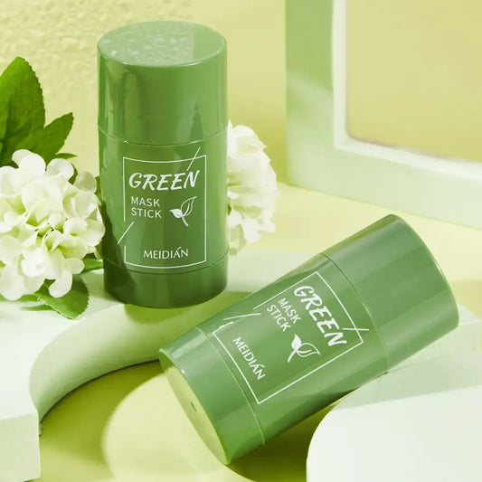 Green cleansing stick for facial skincare.