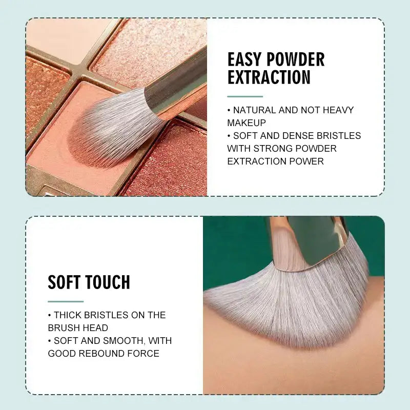 Makeup brush with soft, dense bristles for powder application.