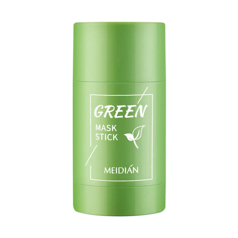 Green cylindrical skincare product labeled ’Green Mask Stick’ by Meidian.