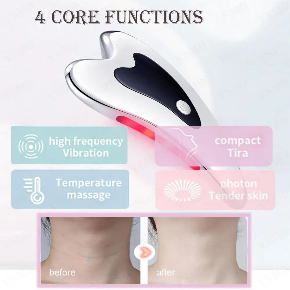 Handheld electronic device with a curved shape and multiple functions for skin treatment.