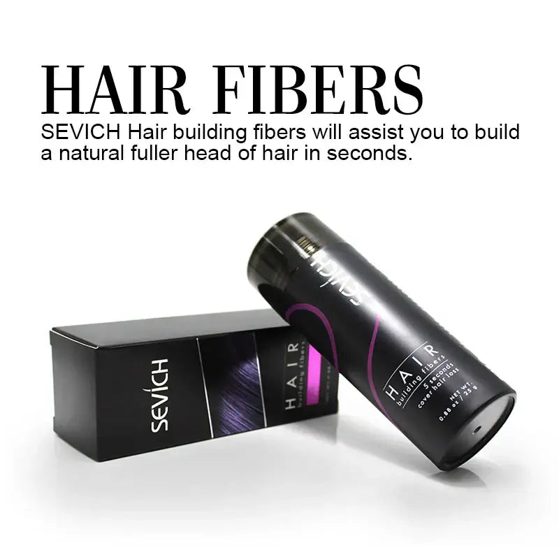 Hair building fibers product with packaging and container.