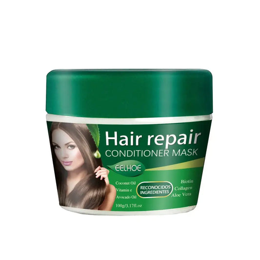 Hair repair conditioner mask in a green plastic container.