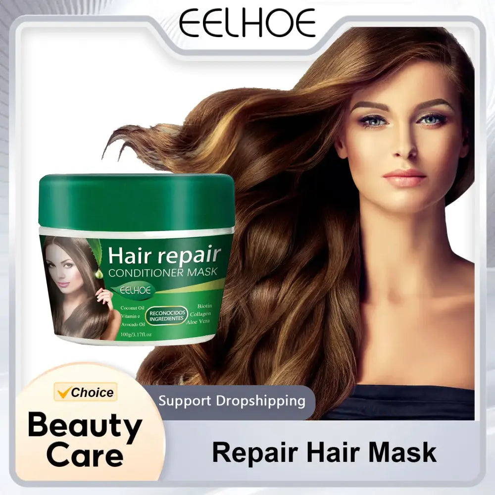 Hair repair conditioning mask product with an image of a woman with long, flowing brown hair.