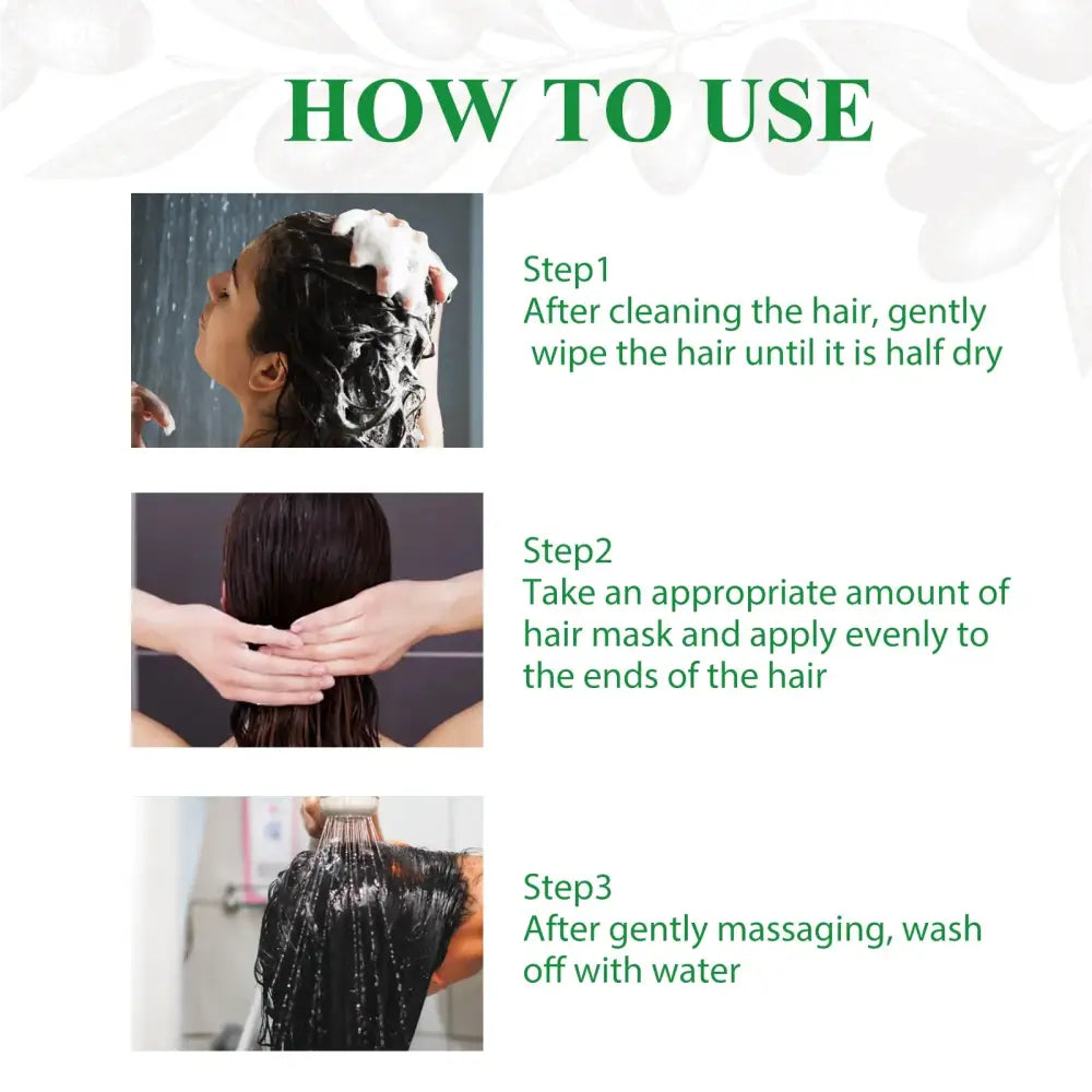 Instructions for applying a hair mask or hair treatment product.