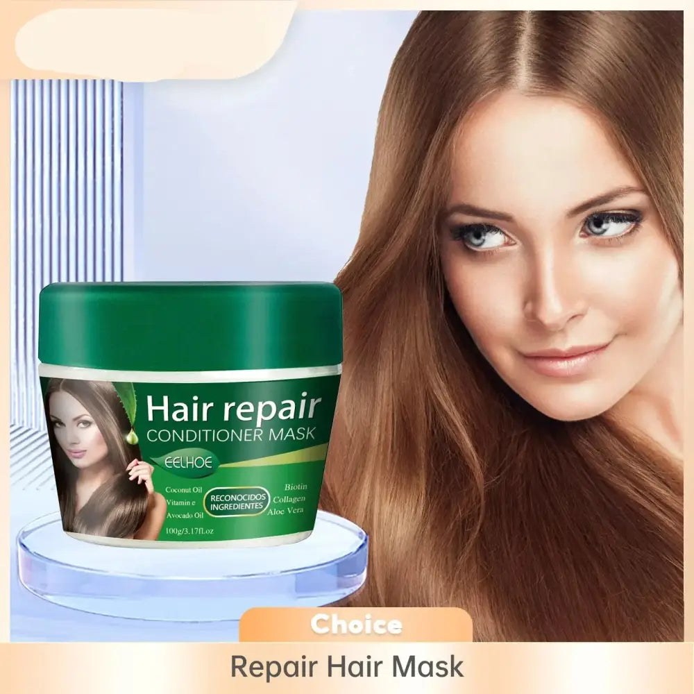 Hair repair conditioner mask in a green container.