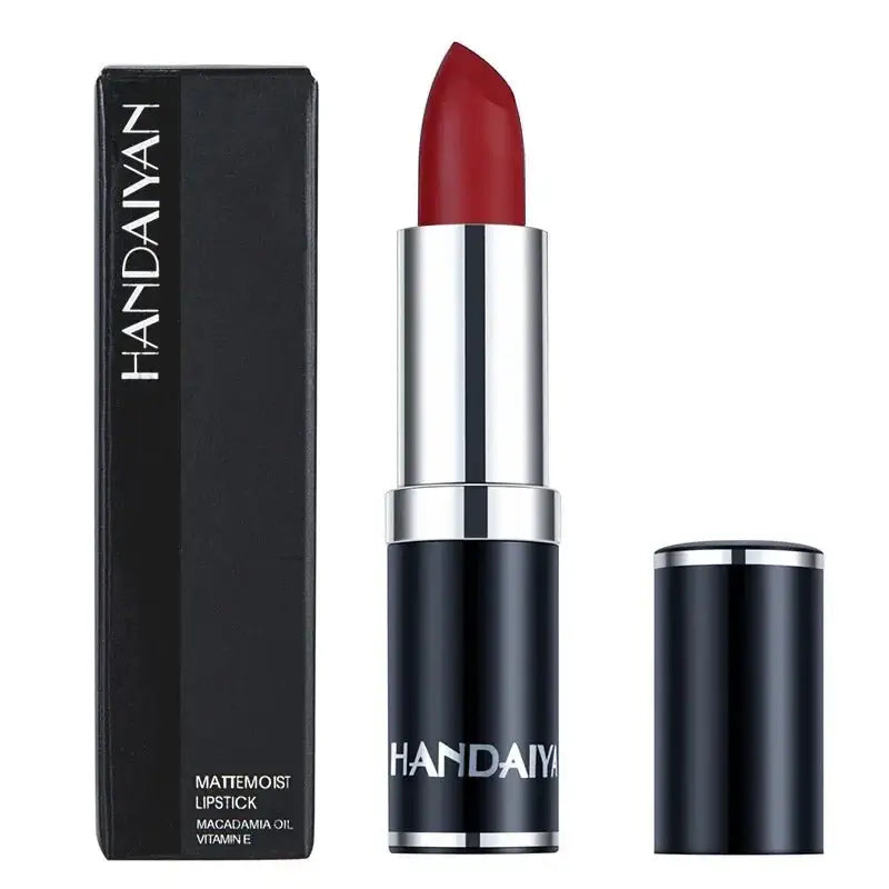 Red lipstick in a black and silver tube with ’HANDAIYAN’ branding.