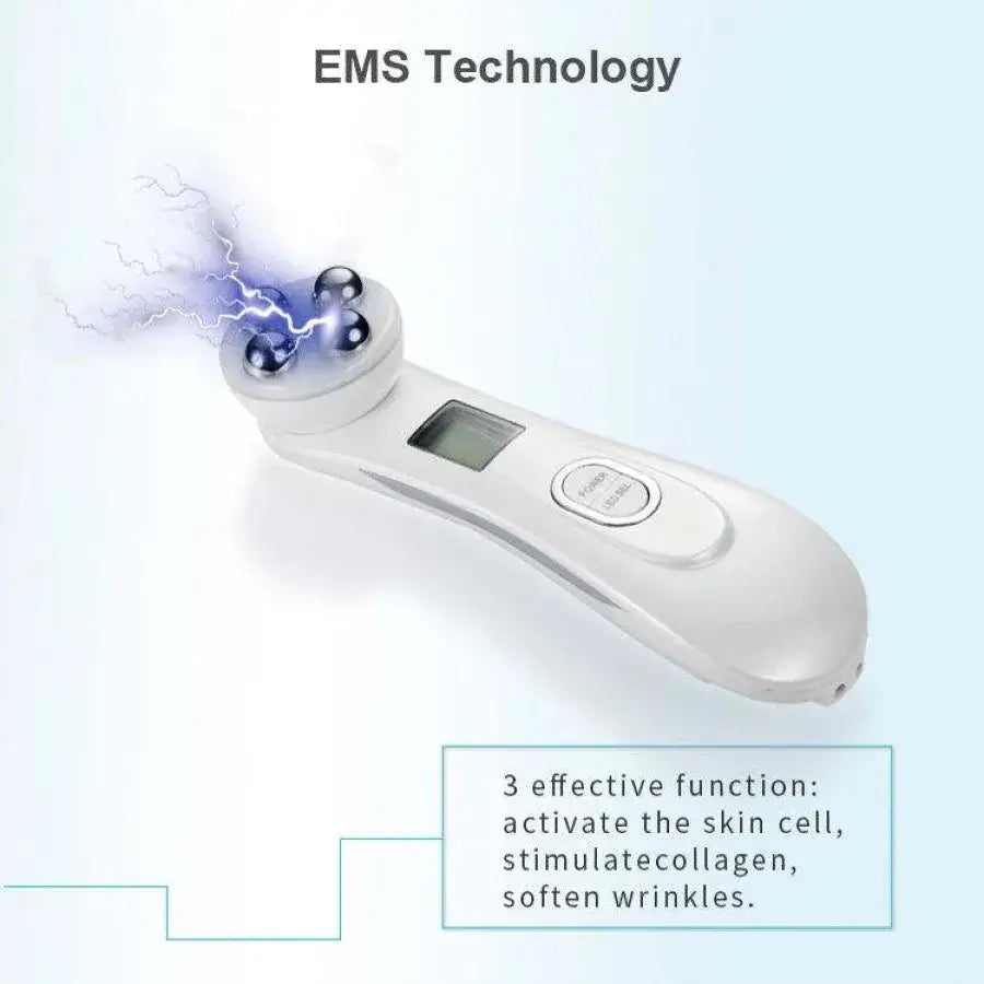 Handheld EMS (Electrical Muscle Stimulation) device with three metal probes and a digital display.