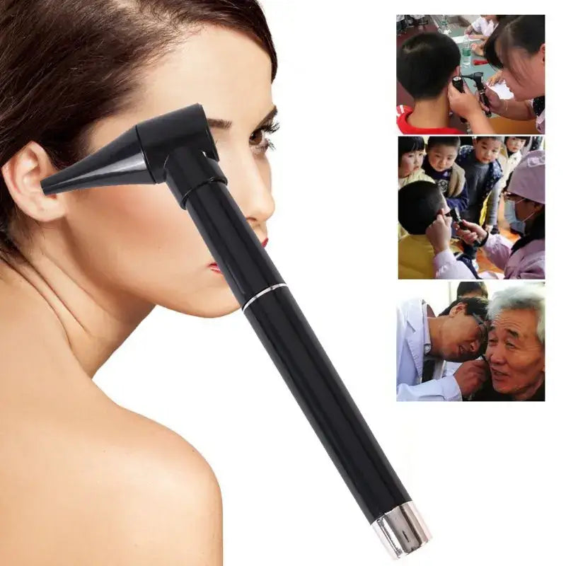 Handheld otoscope for examining ears.